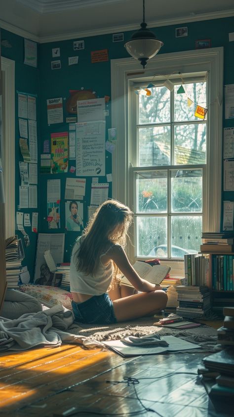 #Cozy #Reading Nook: A peaceful moment captured as a young #woman enjoys #reading by natural #window light in a quaint room. #reading #woman #sunlight #cozy #books #aiart #aiphoto #stockcake ⬇️ Download and 📝 Prompt 👉 https://stockcake.com/i/cozy-reading-nook_619010_1155255 Reading Book By Window, Cozy Study Corner, Person Reading Book Reference, Poses With Books Reading, Hobbit Illustration, Cozy Poses, Work From Bed, Reading In The Sun, Reading Cozy