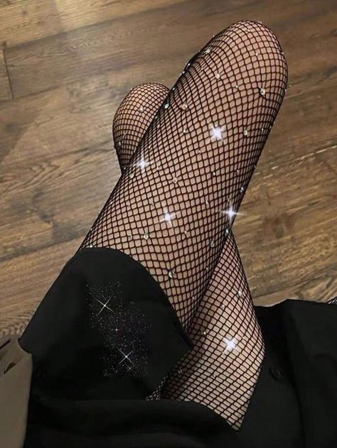 1pair Women's Sexy Fishnet Tights With Sparkly Rhinestone DetailI discovered amazing products on SHEIN.com, come check them out! Fishnet Tights, Amazing Products, Tights, Quick Saves, Clothes