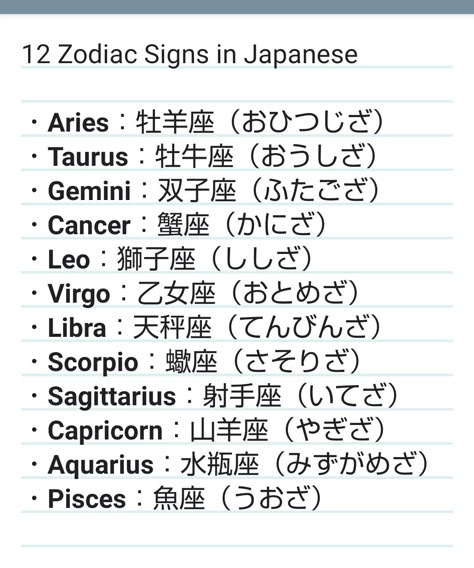 12 Zodiac Signs in japanese. Scorpio In Japanese Tattoo, Zodiac Signs In Japanese, Virgo In Japanese Tattoo, Leo In Japanese, Japanese Zodiac Signs Tattoo, Japanese Zodiac Signs, Japanese Zodiac, Japanese Tattoo Words, Japan Clothing