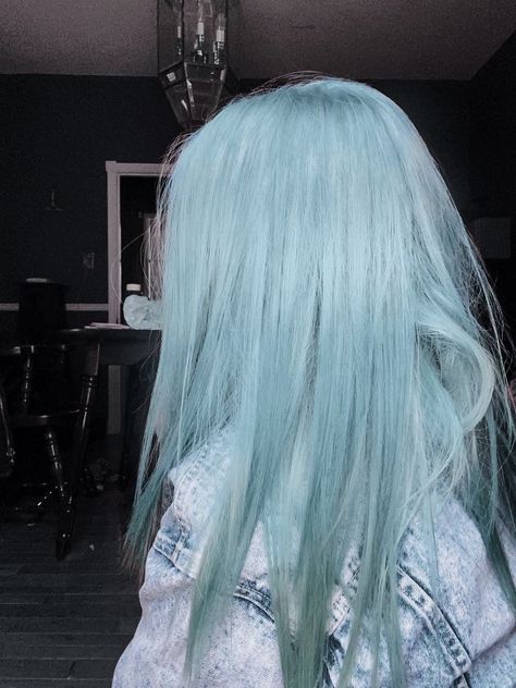 Long Light Blue Hair, Blue Hair Pastel, Mint Blue Hair, Powder Blue Hair, Blue Dyed Hair, Pale Blue Hair, New Girl Fashion, Ice Blue Hair, Ponytail Haircut