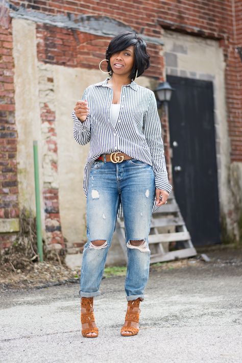 Denim Outfits Black Women, Boyfriend Jeans Curvy, How To Wear Boyfriend Jeans, Sweenee Style, Boyfriend Jeans Outfit, Outfits Black Women, Spring Outfit Ideas, Denim Outfits, Outfits 2017