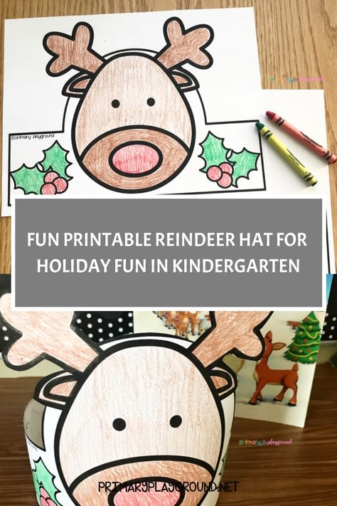 Reindeer Hats For Preschool, Rudolph Headband Craft, Reindeer Hats For Kids, Reindeer Themed Christmas Party, Reindeer Hat Craft, Reindeer Headband Craft, Santa Hat Craft, Reindeer Crown, Free Printable Reindeer