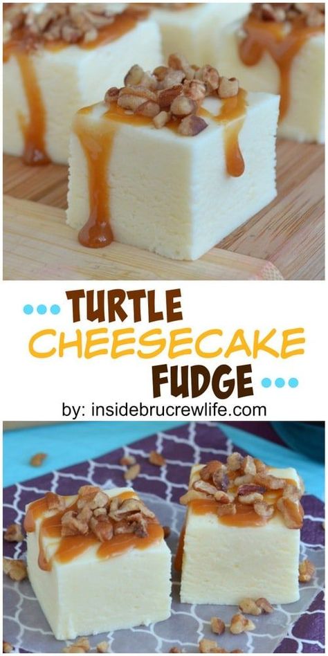 Easy Turtle Cheesecake, Cheesecake Fudge, Homemade Fudge Recipes, Turtle Cheesecake, Fudge Recipes Easy, Homemade Fudge, Candy Recipes Homemade, Fudge Easy, Easy Cheesecake