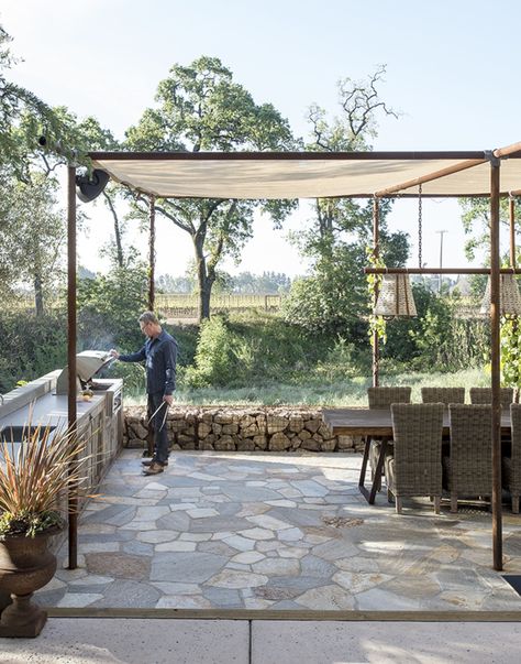 Dwell - 5 Hot Tips to Remember When Planning Your Desert Prefab Scaffold Pergola, Scaffold Pole Pergola, Stillwater Dwellings, Gabion Wall, Backyard Canopy, Outdoor Canopy, Matthew Williams, Garden Canopy, Patio Canopy