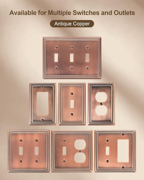 TREEWELL 4-Pack Single Toggle Light Switch Cover Plate, Pearls Decorative Switch Plate Covers, Antique Copper 1 Gang Metal Wall Plate, Corrosion Resistant - Amazon.com Witchy Bathroom, Decorative Switch Plate, Primary Bathroom, Toggle Light Switch, Copper Lighting, Light Switch Plate Cover, Light Switch Cover, Switch Plate Covers, Switch Plate