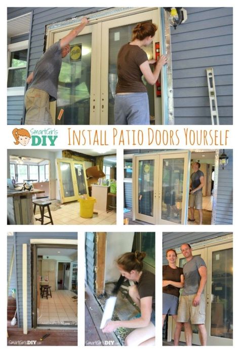 Sliding Door Diy, Diy French Doors, Kitchen Patio Doors, Patio Door Installation, Diy Doors, Installing Exterior Door, Installing French Doors, French Doors Bedroom, Diy Sliding Door