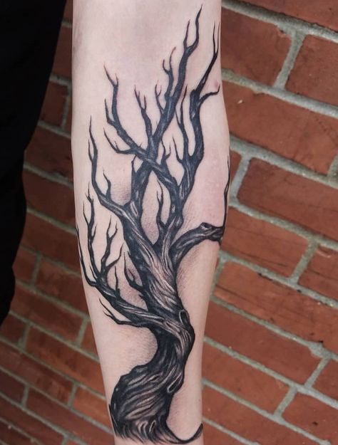 Dead Tree Tattoo, Nintendo Tattoo, Tree Sleeve Tattoo, Tree Branch Tattoo, Cute Halloween Tattoos, Tree Tattoo Arm, Matching Friend Tattoos, Medieval Tattoo, Organic Tattoo