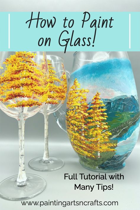 Painting On Glass With Acrylic Paint, Stemless Wine Glass Painting Ideas, Painting On Glass Cups, How To Paint Wine Bottles, How To Paint On Glass With Acrylic, How To Paint Wine Glasses, Paint On Wine Glasses, Glass Painting Diy, Best Paint For Glass