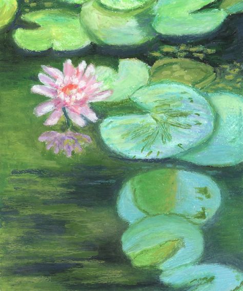 🌸✨ Discover tranquility with my latest wood-framed print! This beautiful artwork features a delicate pink water lily resting on a serene pond, surrounded by soft green lily pads. The deep green backdrop and rich oil pastel textures create a peaceful ambiance that’s perfect for any space. Add a touch of elegance and calm to your home with this stunning piece. 🌿💧 Link in bio. . . . #Art #HomeDecor #WaterLily #FloralArt #BotanicalPrint #LilyPads #OilPastelArt #NatureInspired #InteriorDesign... Lily Pad Aesthetic, Lily Pad Flower Painting, Lilypad Art, Lily Pad Art, Oil Pastel Lily Pads, Japan Nails, Lotus Pond Painting, Lotus Pond Watercolor, Pond With Lily Pads Painting