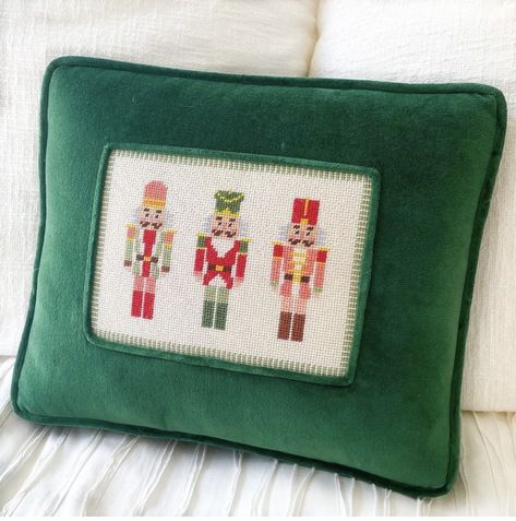 Needlepoint Eyeglass Case, Nutcracker Season, Holiday Clutch, Dark Green Velvet, Cross Stitch Fonts, Cross Stitch Pillow, Framed Cross Stitch, Needlepoint Christmas, Cross Stitch Finishing