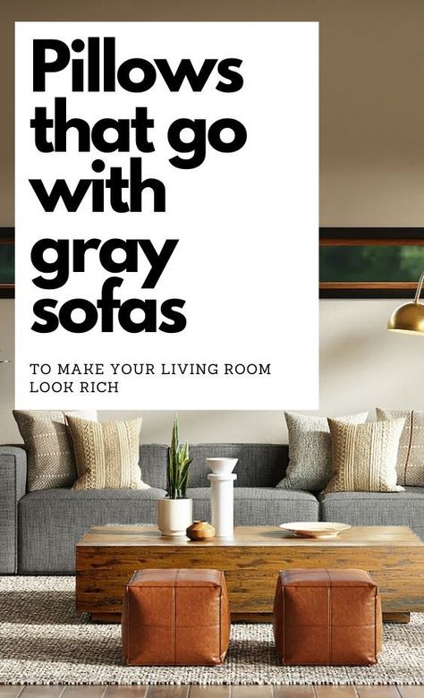 Not sure which pillows to get for a gray sofa? Then you have to check out this awesome compilation of the best pillow colors and patterned pillows that will make your gray sofa and living room look rich and elegant. Heather Gray Couch Living Room, Gray Couch Beige Rug Living Room, Gray Sofa Accent Pillows, Gray Couch Family Room Ideas, Gray Sofa Farmhouse Living Room, Grey Sofa Family Room Ideas, Style Light Grey Couch, Home Office With Gray Sofa, Accent Pillows For Light Gray Couch