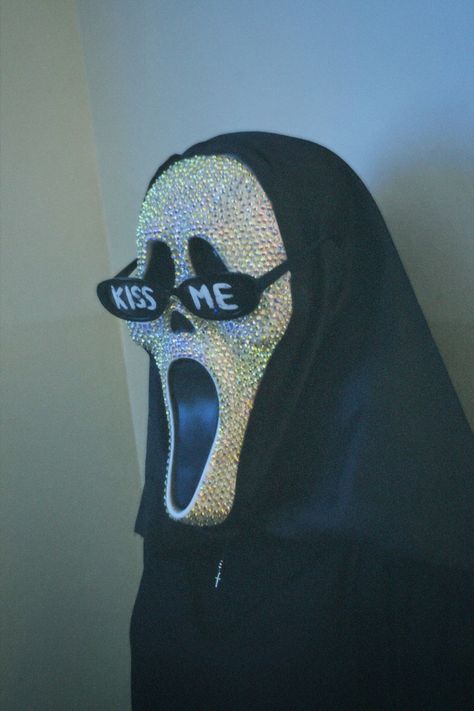 Bling Ghostface Costume, Bedazzled Ghostface Costume, Ghostface Bedazzled Mask, Sparkly Ghostface Mask, Bedazzled Ghostface Mask, Ghostface Rhinestone Mask, Bling Scream Mask, Ghostface Makeup, Badazzel Scream Mask