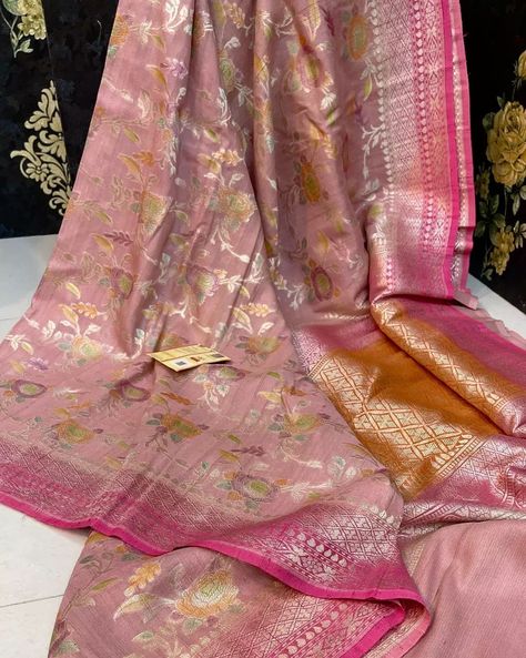 .Banarasee pure handloom Tussar khaddi georgette exclusively designed with double pure zari exquisite weaving allover # meenakari silver zari and golden zari weaved[ Tilfi meenakari ] # dyeble in any colour .Blouse attached plain with border Silk marked PRICE 13500 SHIPPING FREE# ready to ship ** Khaddi Georgette Saree, Zari Saree, Mark Price, Georgette Saree, Georgette Sarees, Silk Sarees, Beauty Book, Art Collection, Weaving