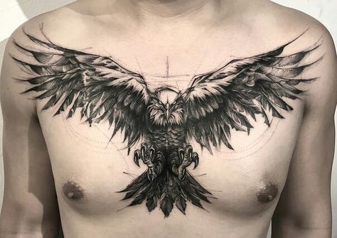 Owl Tattoo Chest, Chest Tattoos For Men, Eagle Chest Tattoo, Crow Tattoo, Cool Chest Tattoos, Chest Tattoos, Chest Piece Tattoos, Eagle Tattoos, Geniale Tattoos