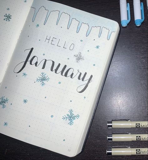 Snow Bujo Theme, Bujo January Theme, January Bujo, January Journal, Friends Cartoon, January Bullet Journal, Bucket List Journal, Hello January, Best Friends Cartoon