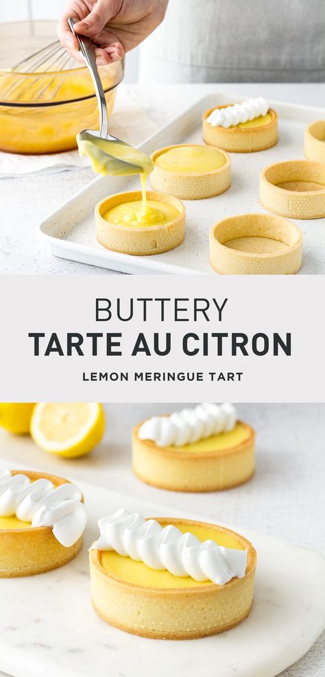 The Best Tarte Au Citron (Lemon Meringue Tart) – Cooking Gift Set Co. French Tart Au Citron, Frog Pastries, Chef Dinner Ideas, Patisserie Desserts Recipes, Tart With Meringue, Citrus Tart Recipe, Meyer Lemon Tart, Lemon Meringue Pie Mini, Lemon Meringue Tarts Mini