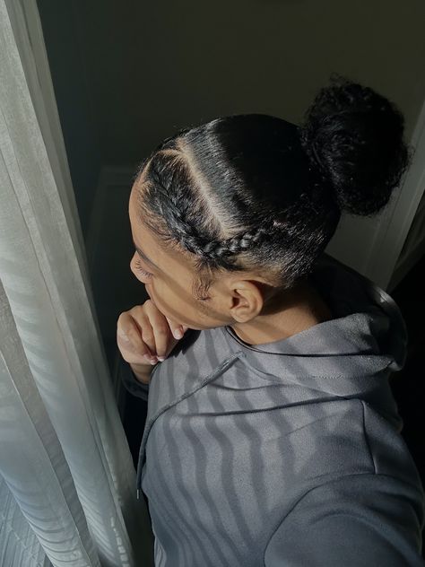 slickback hairstyle with cornrows #4ahair #slickback #cornrows #curlyhair Small Slick Back Bun, Hairstyle Side Part, Slickback Hairstyle, 4a Hair, High Bun, Slick Hairstyles, Slick Back, Cornrow, Curly Hairstyles