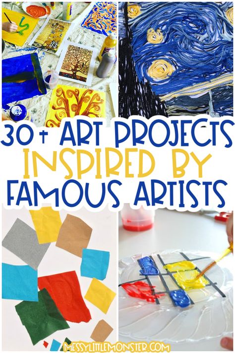 famous artists for kids - fun art projects for kids Kindergarten Art Projects Famous Artists, Kindergarten Artist Inspired Art, Famous Art For Preschoolers, Famous Artists Preschool Activities, Famous Artists For Preschool, Art Lessons Elementary Famous Artists, Artists For Preschoolers, Art In Museums, Preschool Famous Artist Projects