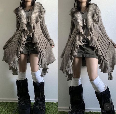 Grunge Cardigan, Fur Trim Cardigan, China Clothes, Brown Cardigan, Cute Fairy, Cool Fits, Fairy Grunge, Dream Clothes, Aesthetic Outfits