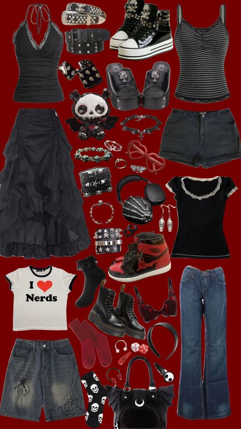 #emo #y2k #goth #gothic #redandblack #red #y2kaesthetic Goth Red Aesthetic, 2000s Goth Fashion, Red Goth Outfits, Y2k Goth Aesthetic, Red Goth, Gothic Y2k, Red Gothic, Emo Y2k, Goth Y2k