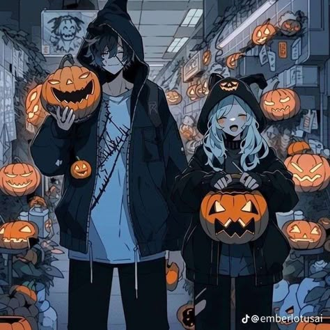 Halloween Anime Pfp Gif, Halloween Anime Matching Pfp, Halloween Anime Couple, Anime Couple Halloween, Halloween Couple Pfp, Halloween Anime Art, Halloween Pfp Anime, Spooky Matching Pfp, Halloween Matching Pfp Couple