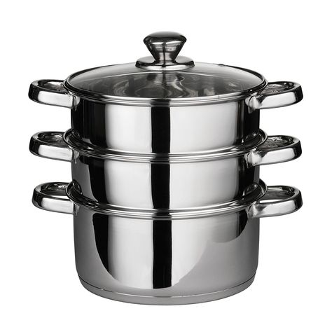 Premier Housewares Steamer with Glass Lid - 22 cm - Stainless Steel * To view further, visit now : Steamers, Stock and Pasta Pots Double Boilers, Food Steamers, Vegetable Steamer, Steamer Basket, Steamer Recipes, Stainless Steel Pans, Double Boiler, Kitchen Pot, Chapati