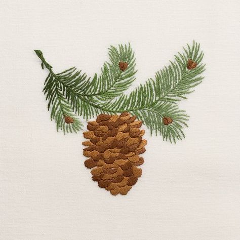 Christmas Embroidery Patterns, Embroidery Christmas, Embroidered Towels, 자수 디자인, Christmas Embroidery, Hand Embroidery Patterns, Pine Cone, Embroidery Inspiration, Hand Embroidery Designs