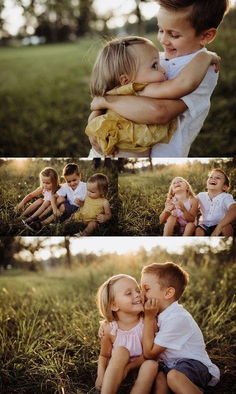 Young Sibling Photography, Sibling Photography Poses, Sibling Photo Shoots, Sibling Pictures, Family Photoshoot Poses, Summer Family Photos, Outdoor Family Photography, Family Portrait Poses, Children Photography Poses