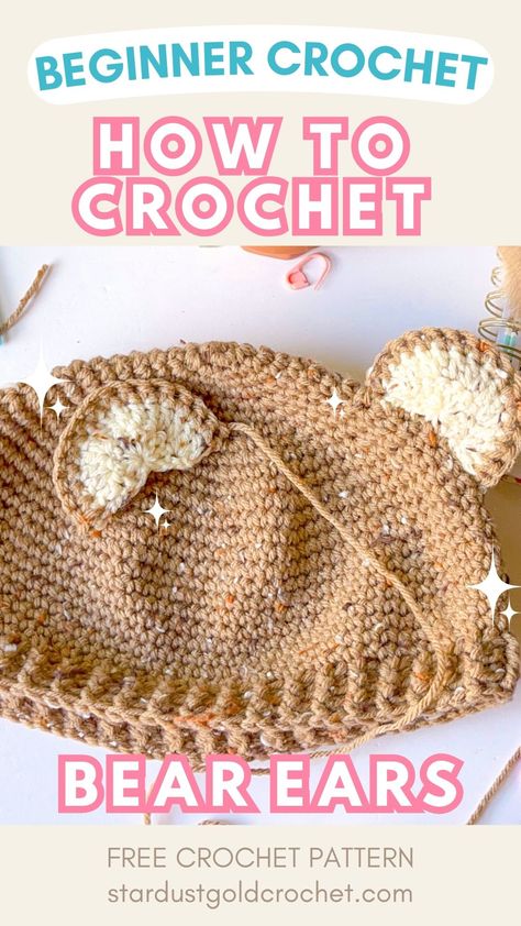 How to crochet bear ears absolute beginner crochet tutorial! Learn to crochet these fun ears and put them on just about everything! Crochet Bear Ears For Hat, Crochet Bear Ears Headband, Bear Ear Crochet Pattern, Bear Ears Crochet, Crochet Bear Ears Pattern Free, Crochet Ears For Hat, Crochet Ears Animal, Crochet Animal Ears, Crochet Bear Ears