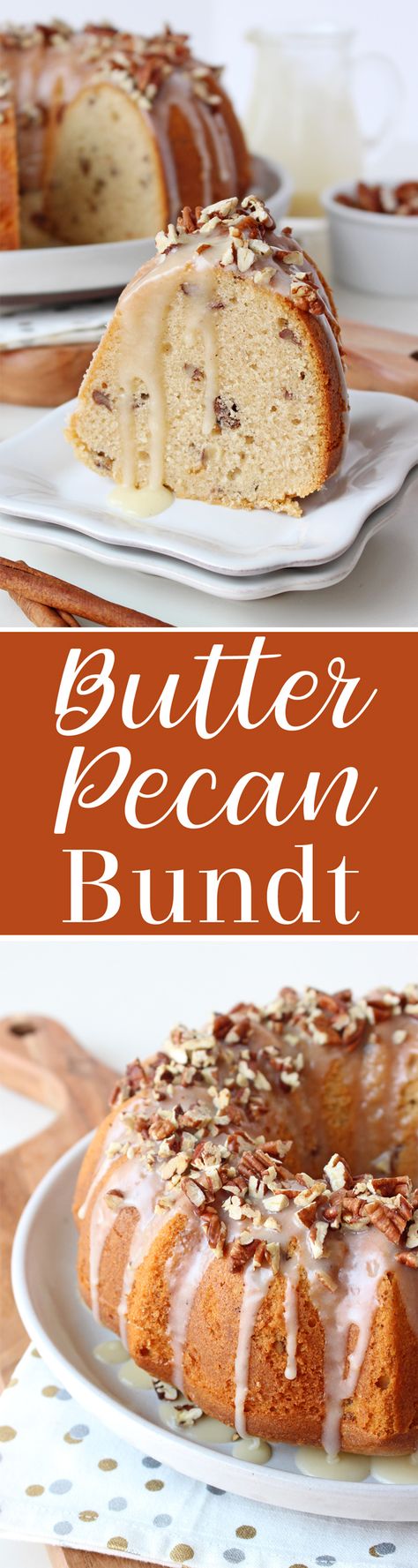 This Butter Pecan Bundt Cake recipe is rich, buttery and delicious! This beautiful bundt cake combines the flavors of butter, brown sugar, vanilla, cinnamon and pecans. #bundtcake #butterpecancake #thanksgivingdessert #fallbaking Butter Pecan Bundt Cake, Homemade Cakes From Scratch, Pecan Bundt Cake, Cake Recipes For Beginners, Thanksgiving Dessert Ideas, Simple Food Recipes, No Bake Banana Pudding, Simple Dessert Recipes, Thanksgiving Dessert Recipes