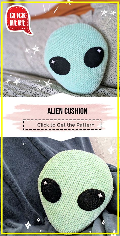 Crochet Baby Pillow Free Pattern, Crochet Space Theme, Crochet Alien Pattern Free, Alien Crochet Pattern Free, Spooky Knitting, Amigurumi Pillow, Alien Crochet Pattern, Space Crochet, Crochet Alien