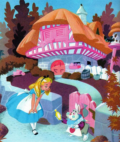 A still illustrated shot of an animated scene from Alice in Wonderland. *heart* Alice In Wonderland 1951, Animation Characters, Animation Disney, Follow The White Rabbit, Mary Blair, Alice Liddell, Images Disney, The White Rabbit, Disney Dreams