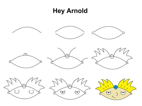 Hey Arnold step-by-step tutorial Hey Arnold Nails, Hey Arnold Drawing, Arnold Drawing, Beginner Character Nail Art, Hey Arnold Coloring Pages, Character Nail Art Step By Step, Hey Arnold Painting Canvas, Hey Arnold Painting, The Flash Poster