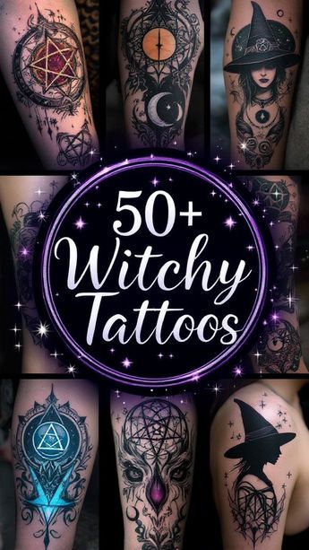 Discover 50+ enchanting witchy tattoos filled with symbolism and magical meanings! From moon phases to tarot cards, these designs channel spiritual energy and personal transformation. Perfect for mystics, these tattoos let you wear your magic on your skin and tell a story of empowerment, protection, and connection to the unseen. 🖤✨ Pagan Tattoos, Crystal Ball Tattoo, Pentagram Tattoo, Witchy Tattoos, Pagan Tattoo, Wiccan Tattoos, Mystical Tattoos, Alchemic Symbols, Witch Tattoo