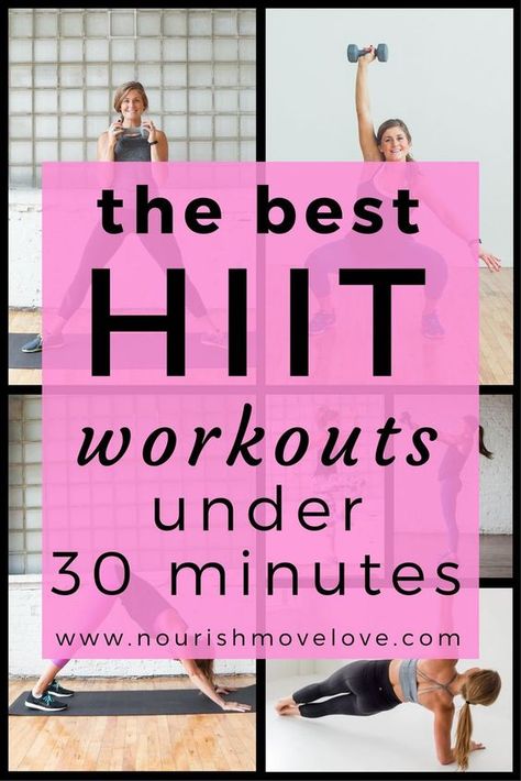 The Best HIIT Workouts Under 30 Minutes. At-home workouts for the busy fit mom. | www.nourishmovelove.com Best Hiit Workout, Beachbody Workout, 30 Minute Hiit, Hiit Benefits, Interval Training Workouts, What Is Hiit, Hiit Workout At Home, Hiit Workouts, 30 Minute Workout