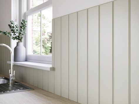 Half Panelling, Kitchen Cladding, Kitchen Panelling, Secondary Kitchen, Mdf Wall Panelling, Tongue And Groove Wall, Cloakroom Ideas, Entrance Room, Hidden Wall