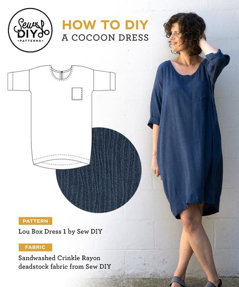 DIY Navy Crinkle Cocoon Dress - Lou Box Dress 1 — Sew DIY Linen Dress Pattern, Box Dress, Diy Sy, Dress Patterns Diy, Sheila E, Cocoon Dress, Sew Ins, Dress Sewing Pattern, Dress Sewing