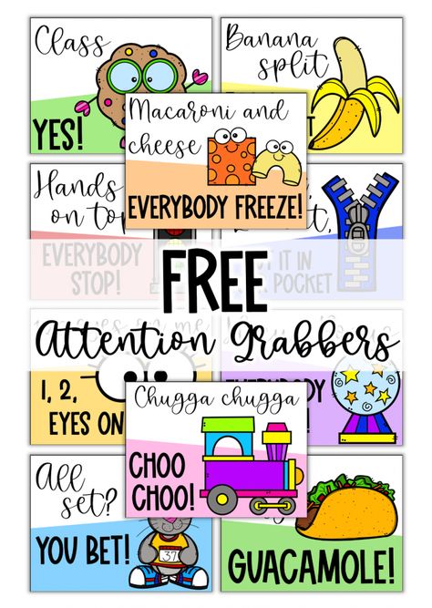 Free Resource Library - All Students Can Shine Attention Grabbers For Classroom, Classroom Attention Grabbers, Phonics Task Cards, Playbased Learning, Classroom Management Tool, Attention Grabbers, Teacher Bags, Reading Instruction, Brain Breaks