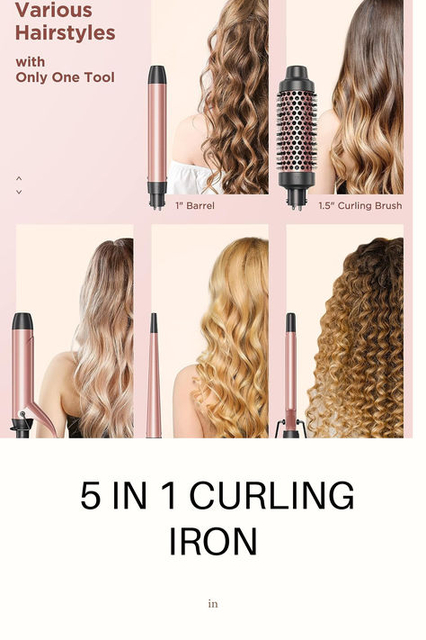 "Unlock endless curl possibilities with our set of 4 curling iron rods and one curl brush! From smallest curls to loose waves, these ceramic-coated tools protect as they style. Discover the perfect curling roll comb hairstyle effortlessly. #HairGoals #CurlingIron #HairstyleTools" #Sponsored Curling Iron Size Guide, Comb Hairstyle, Types Of Curling Irons, Curling Iron Size, Curl Brush, 1 Vs 1, Different Types Of Curls, Small Curls, Curling Brush