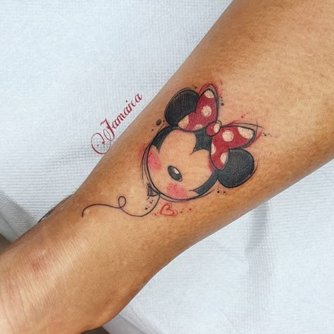 Minnie Mouse Ear Tattoo, Disney Friend Tattoos, Minnie Ears Tattoo, Minnie Tattoo Ideas, Minnie Mouse Tattoo For Daughter, Minnie Mouse Tattoo Ideas, Mickey And Minnie Tattoo, Minnie Mouse Tattoos, Disney Tattoos Mickey