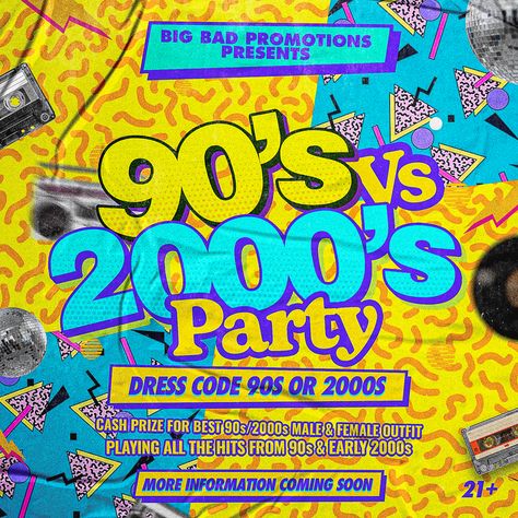 00s Party, Throwback Party, Party Dress Codes, 2000s Party, 90s Prom, 00s Style, Party Poster, 90s 2000s, 90s 00s