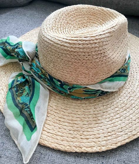 easy scarf hat diy Bridal Shoes Low Heel, Straw Boater, Summer Straw Hat, Packable Hat, Rancher Hat, Boater Hat, Diy Hat, Summer Chic, Scarf Hat