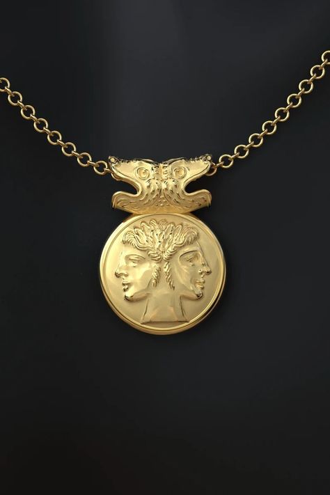 Janus Pendant Necklace in 14k or 18k Gold, Ancient Roman Style Coin Pendant Made in Italy by Oltremare Gioielli - Etsy Design Folder, Roman Necklace, Ancient Roman Jewelry, Roman Jewelry, Ancient Roman Coins, Rome Antique, Roman Style, Coin Pendant Necklace, Roman Fashion