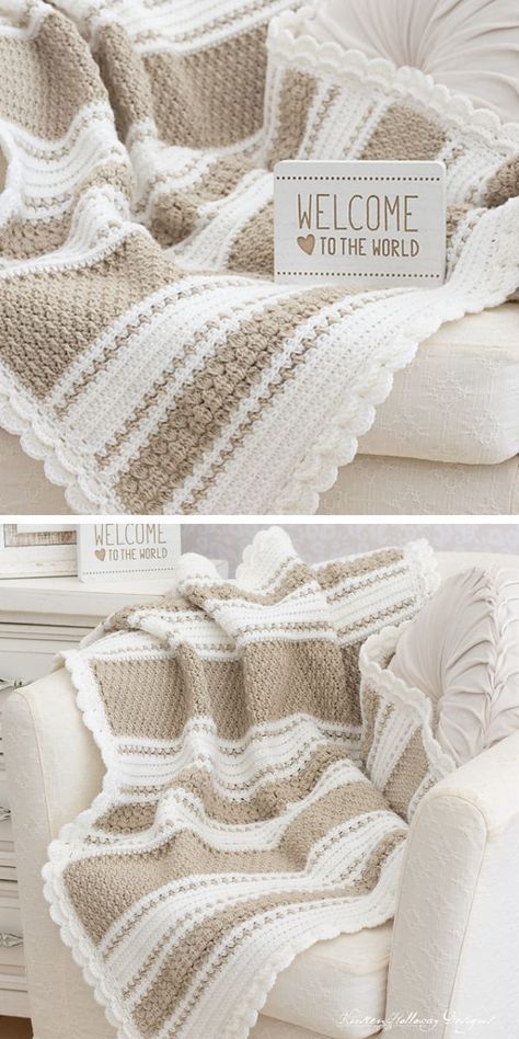 Striped Crochet Blanket Patterns For Beginners - Pattern Center Afghan Crochet Blanket Pattern, Two Color Crochet Blanket Pattern, Crochet Beige Blanket, 2 Colour Crochet Blanket, Crochet Baby Blanket Neutral Colors, Unisex Baby Blanket Crochet, Striped Crochet Blanket Pattern Free, Crochet Baby Blanket Gender Neutral, Soft Baby Blanket Crochet Pattern