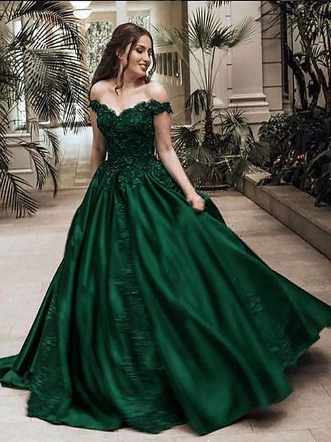 Ball Gown Sparkle Red Green Dress Quinceanera Prom Dress Off Shoulder Sleeveless Floor Length Lace with Appliques 2024 2024 - $175.99 Dark Green Ball Gown, Puffy Prom Dresses, Red Green Dress, Green Ball Gown, Lace Prom Gown, Prom Dress Black, Dress Quinceanera, Evening Dress Long, Green Evening Dress