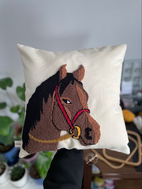 horse throw pillow Tufted Pillows, Horse Throw Pillows, Punch Embroidery, Horse Pillow, Horse Pattern, Punch Needle Embroidery, Hand Embroidery Design Patterns, Vintage Horse, Modern Embroidery