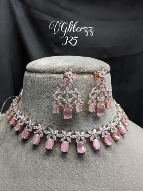 Ad Jwellary Design, Ad Jewellery Set Bridal, Pink Saree Jewellery, Ad Jewellery Set, Pink Diamond Jewelry, Western Jewellery, Pastel Jewelry, Bridal Necklace Designs, Diamond Jewelry Set