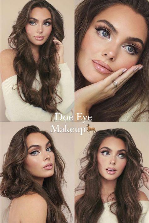 Doe Eyes Makeup, Aesthetic Makeup Tutorial, Deep Set Eyes Makeup, Makeup For Round Eyes, Doe Eye Makeup, Eyes Makeup Tutorial, Makeup For Small Eyes, Big Eyes Makeup, Wide Set Eyes