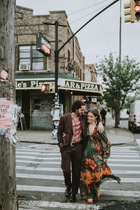 Engagement - Lucie B. Photography Vintage Couple Poses, Quirky Couple Photoshoot, Vintage Couple Outfits, Engagement Photos Brooklyn, Quirky Couple Photos, Awkward Engagement Photos, Non Traditional Engagement Photos Ideas, Unique Couples Photos, Paparazzi Engagement Photos