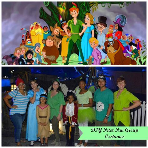 Adventures in DIY: DIY Peter Pan Group Costumes Group Peter Pan Costumes, Peter Pan Group Costume, Peter Pan Family Costume, Lost Boys Costume, Peter Pan Costume Kids, Peter Pans, Peter Pan Costumes, Halloween Costumes For Work, Movie Halloween Costumes